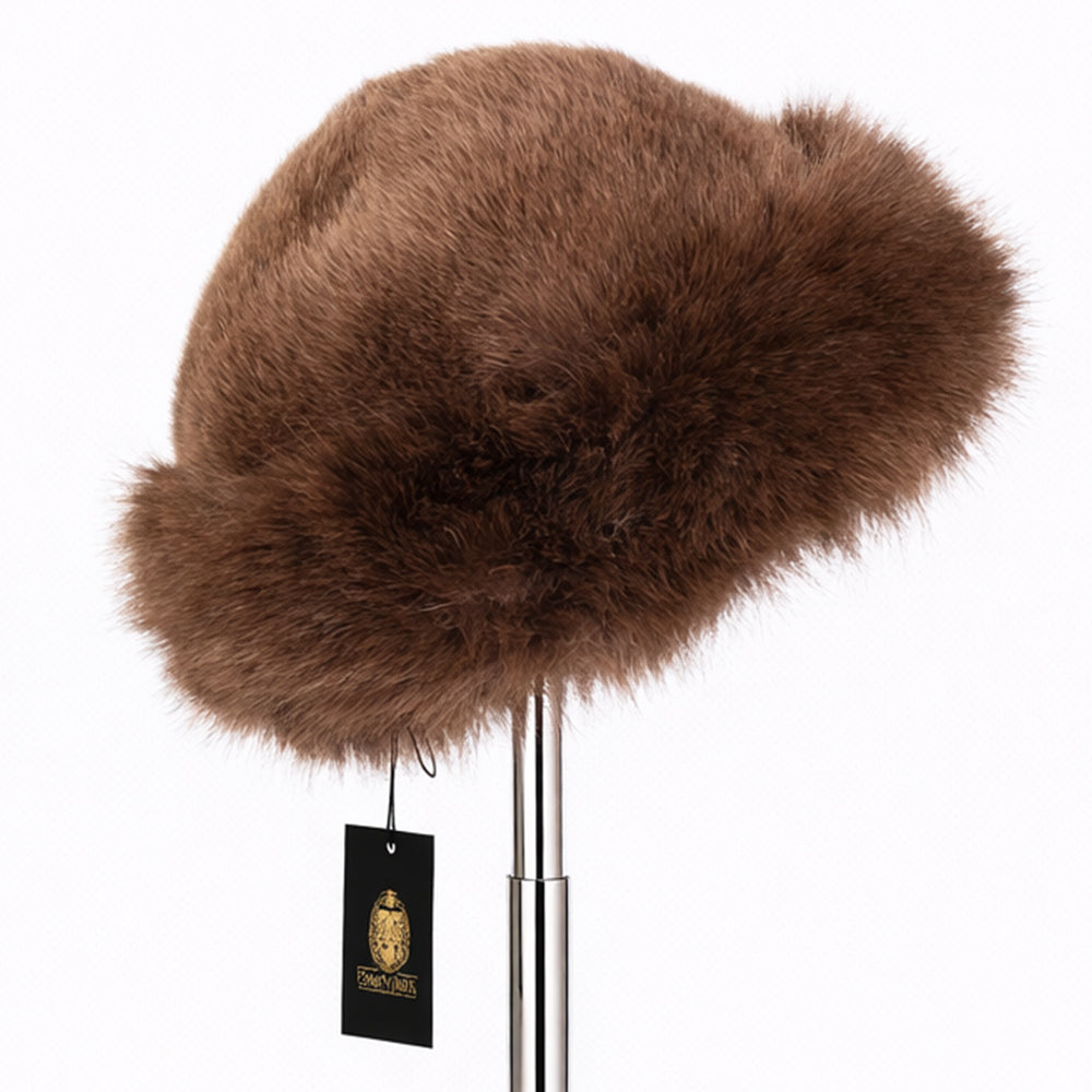 Brązowa zimowa czapka ze sztucznego futra – jeden rozmiar 2 