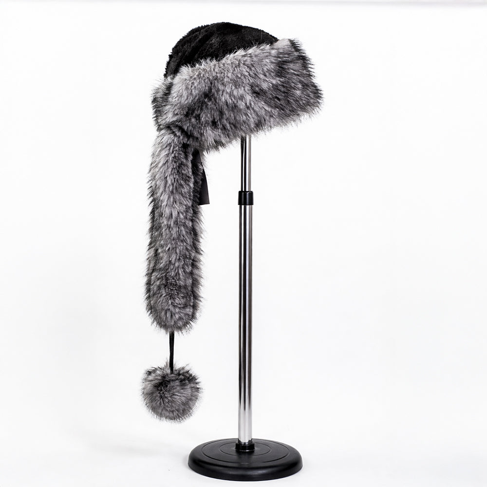 Srebrna zimowa czapka ze sztucznego futra z szalikiem – rozmiar uniwersalny