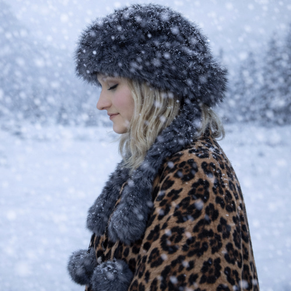 Srebrna zimowa czapka ze sztucznego futra z szalikiem – rozmiar uniwersalny 5 