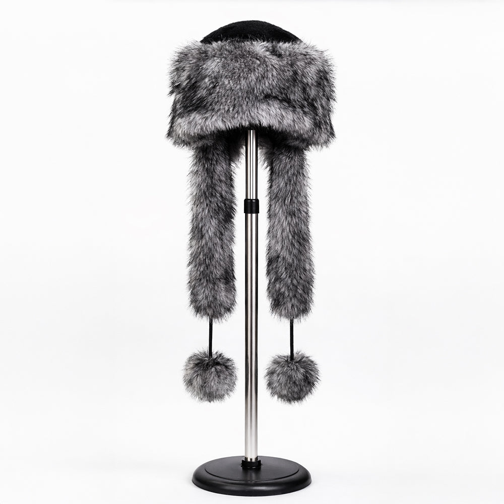 Srebrna zimowa czapka ze sztucznego futra z szalikiem – rozmiar uniwersalny 2 