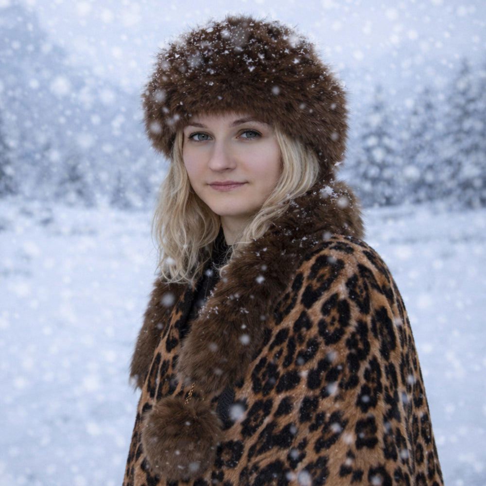 Brązowa zimowa czapka ze sztucznego futra z szalikiem – rozmiar uniwersalny 4 