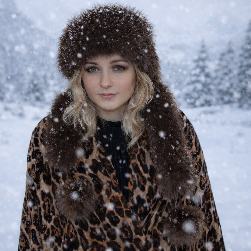 Brązowa zimowa czapka ze sztucznego futra z szalikiem – rozmiar uniwersalny 1 