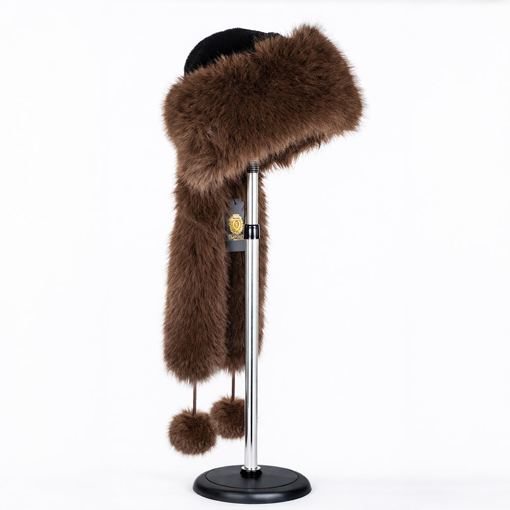 Brązowa zimowa czapka ze sztucznego futra z szalikiem – rozmiar uniwersalny