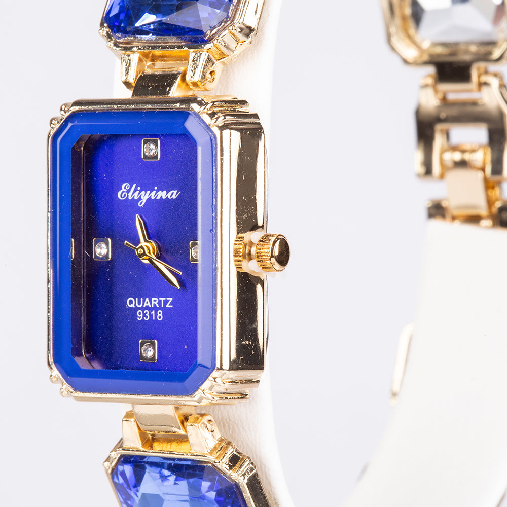 Zegarek pozłacany z niebieskim kryształem emporia®