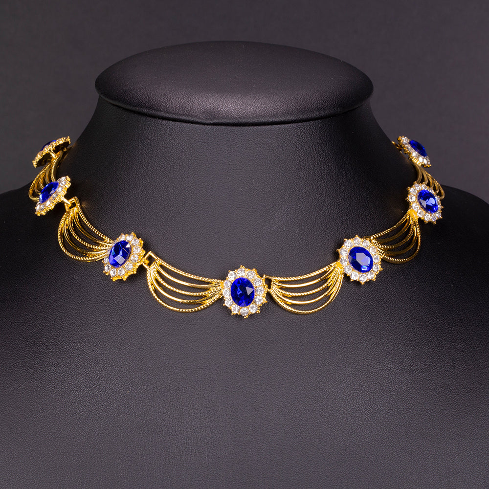 Zestaw pozłacane z niebieskim kryształem emporia® i białym kryształem emporia® ( Naszyjnik+Kolczyki )