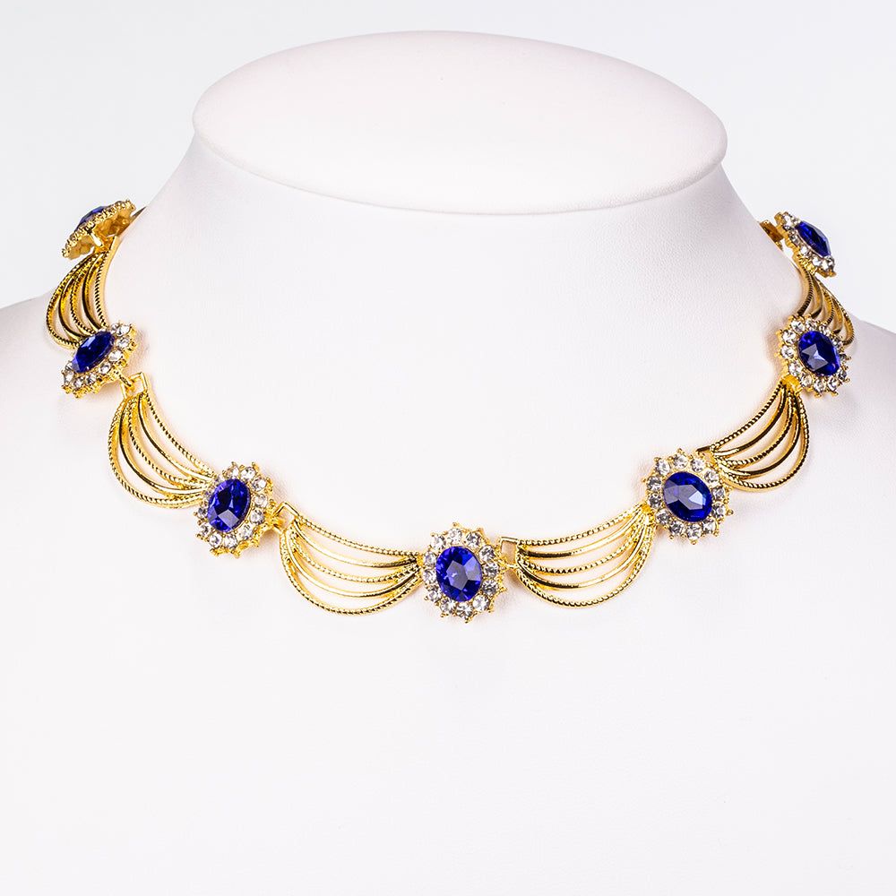 Zestaw pozłacane z niebieskim kryształem emporia® i białym kryształem emporia® ( Naszyjnik+Kolczyki ) 6 