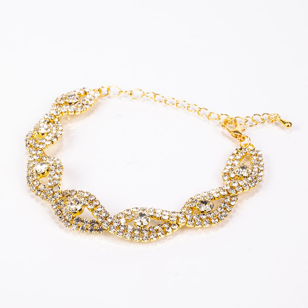 Torebka pozłacany z białym kryształem emporia® ( Naszyjnik+Kolczyki+Bransoletka+Pierścionek )