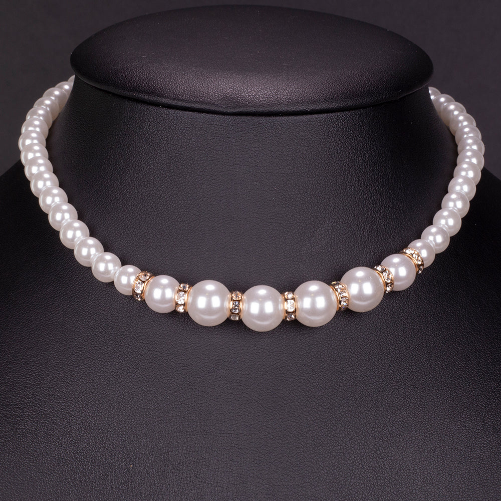 Zegarek pozłacany z białym kryształem emporia® ( Naszyjnik+Kolczyki+Bransoletka )