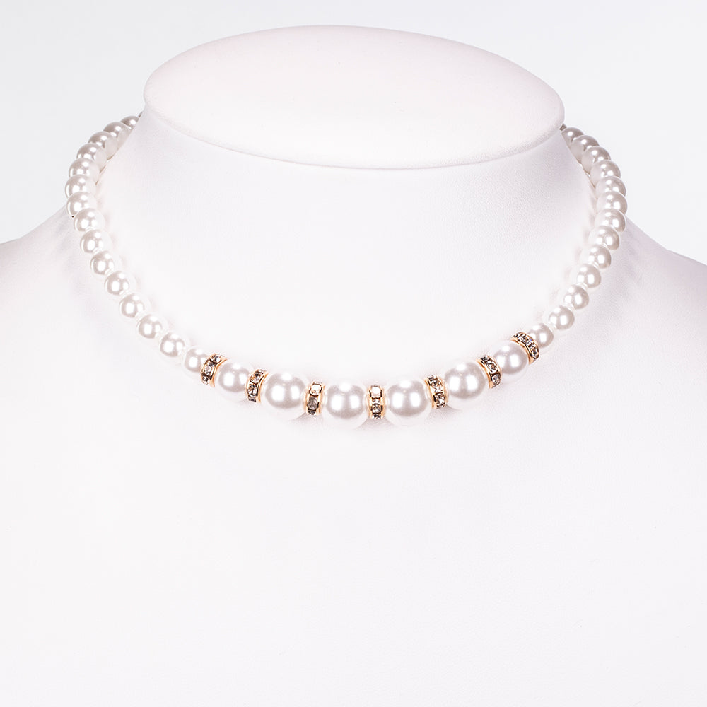 Zegarek pozłacany z białym kryształem emporia® ( Naszyjnik+Kolczyki+Bransoletka ) 10 