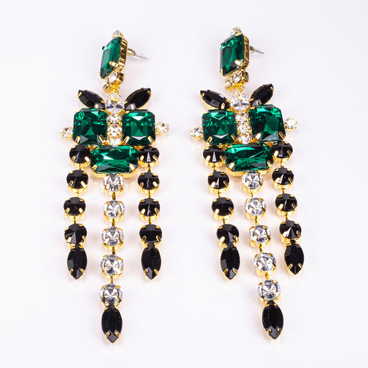 Zestaw pozłacane z zielonym kryształem emporia® i białym kryształem emporia® ( Naszyjnik+Kolczyki )