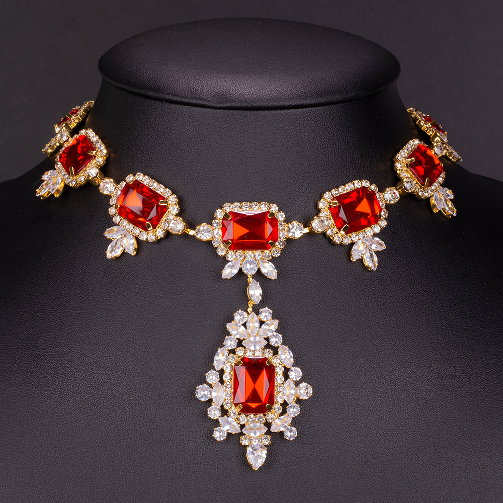 Zestaw pozłacane z czerwonym kryształem emporia® i białym kryształem emporia® ( Naszyjnik+Kolczyki ) 4 