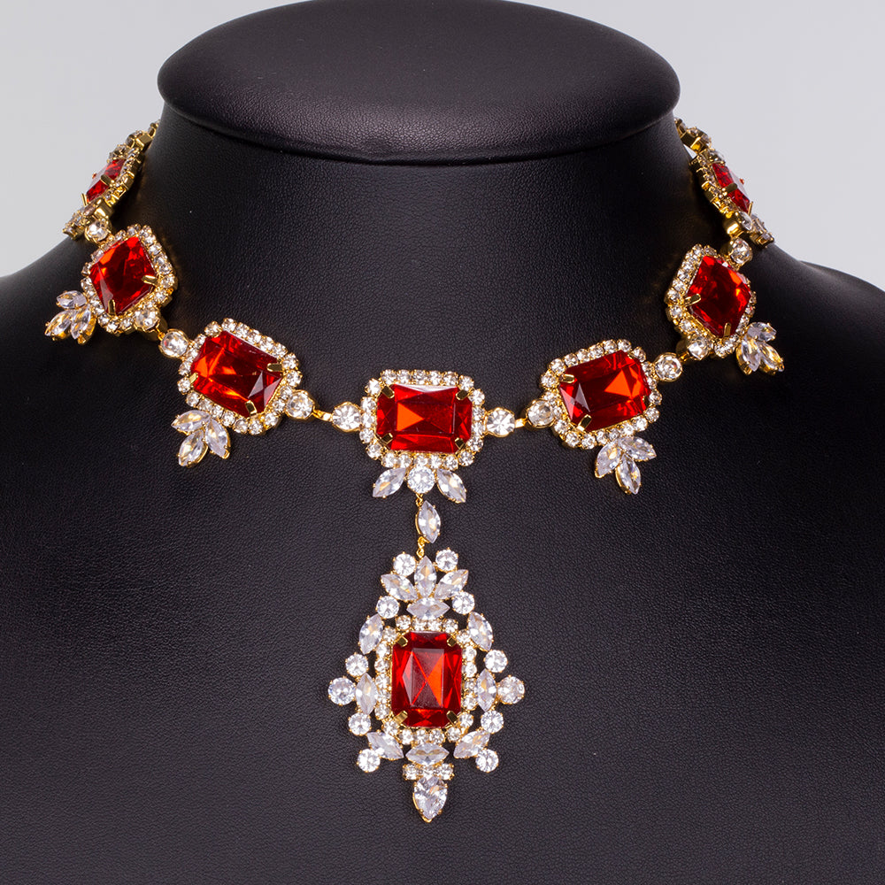 Zestaw pozłacane z czerwonym kryształem emporia® i białym kryształem emporia® ( Naszyjnik+Kolczyki ) 5 