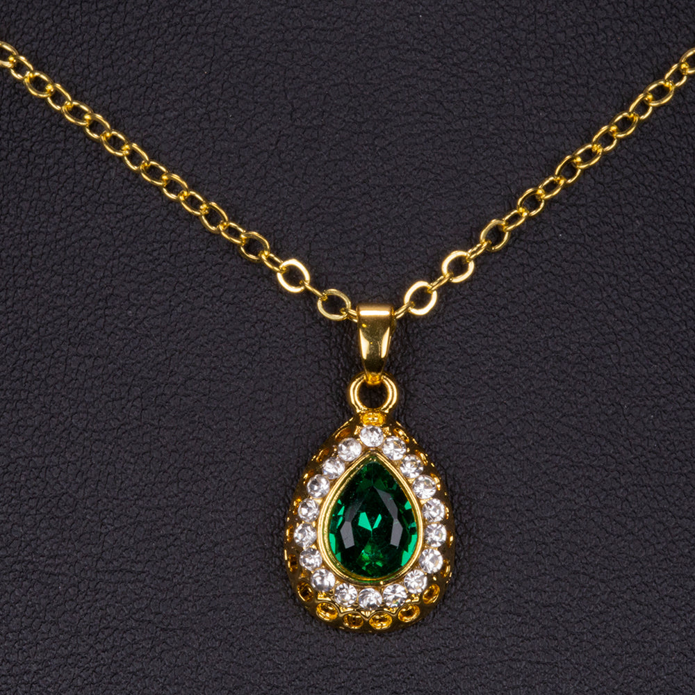 Zestaw pozłacane z zielonym kryształem emporia® i białym kryształem emporia® ( Naszyjnik+Kolczyki+Bransoletka+Pierścionek +Zawieszka ) 3 