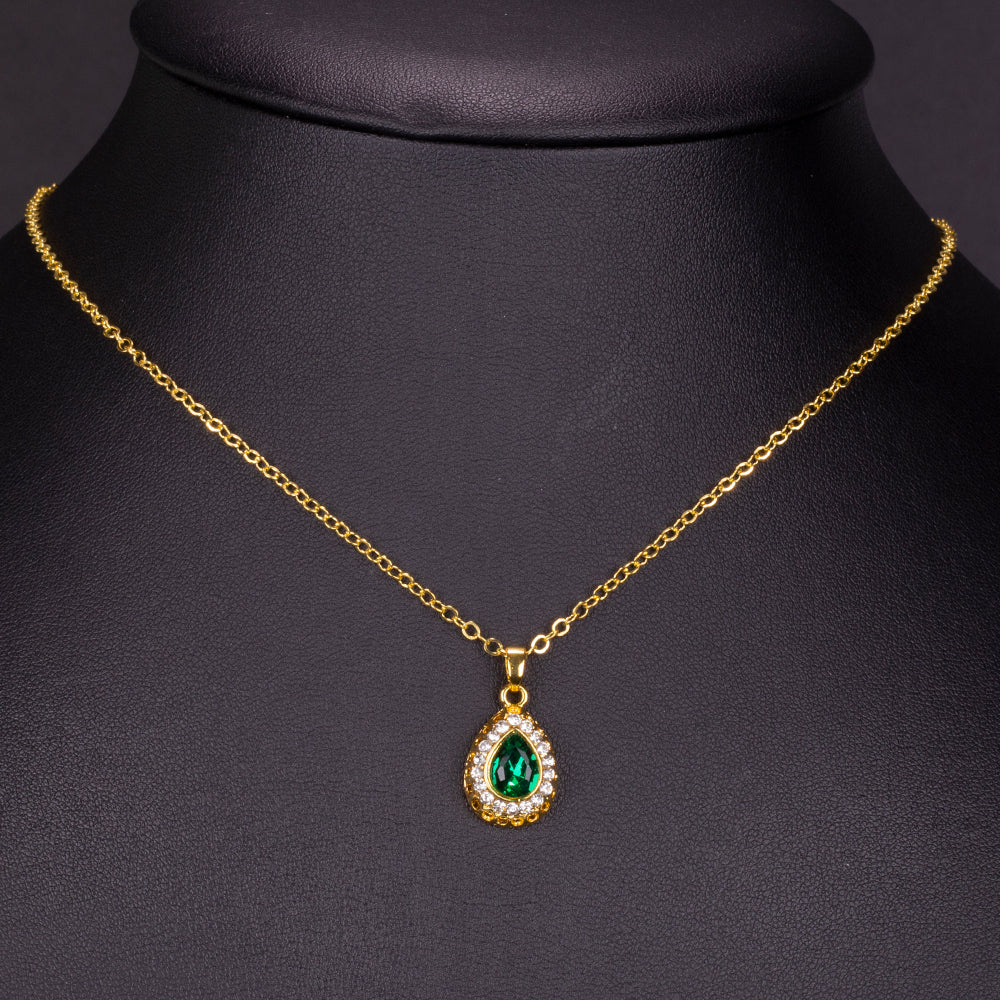 Zestaw pozłacane z zielonym kryształem emporia® i białym kryształem emporia® ( Naszyjnik+Kolczyki+Bransoletka+Pierścionek +Zawieszka ) 4 