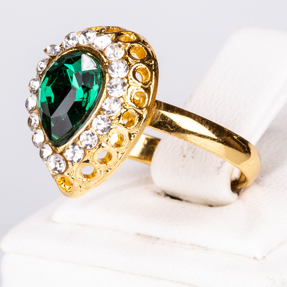 Zestaw pozłacane z zielonym kryształem emporia® i białym kryształem emporia® ( Naszyjnik+Kolczyki+Bransoletka+Pierścionek +Zawieszka ) 2 