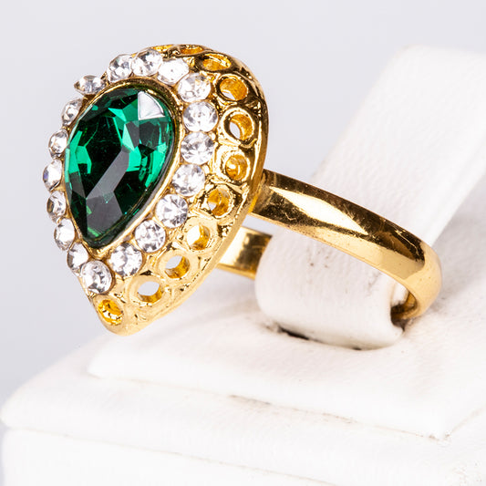 Zestaw pozłacane z zielonym kryształem emporia® i białym kryształem emporia® ( Naszyjnik+Kolczyki+Bransoletka+Pierścionek +Zawieszka )