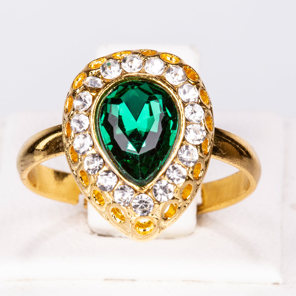 Zestaw pozłacane z zielonym kryształem emporia® i białym kryształem emporia® ( Naszyjnik+Kolczyki+Bransoletka+Pierścionek +Zawieszka )