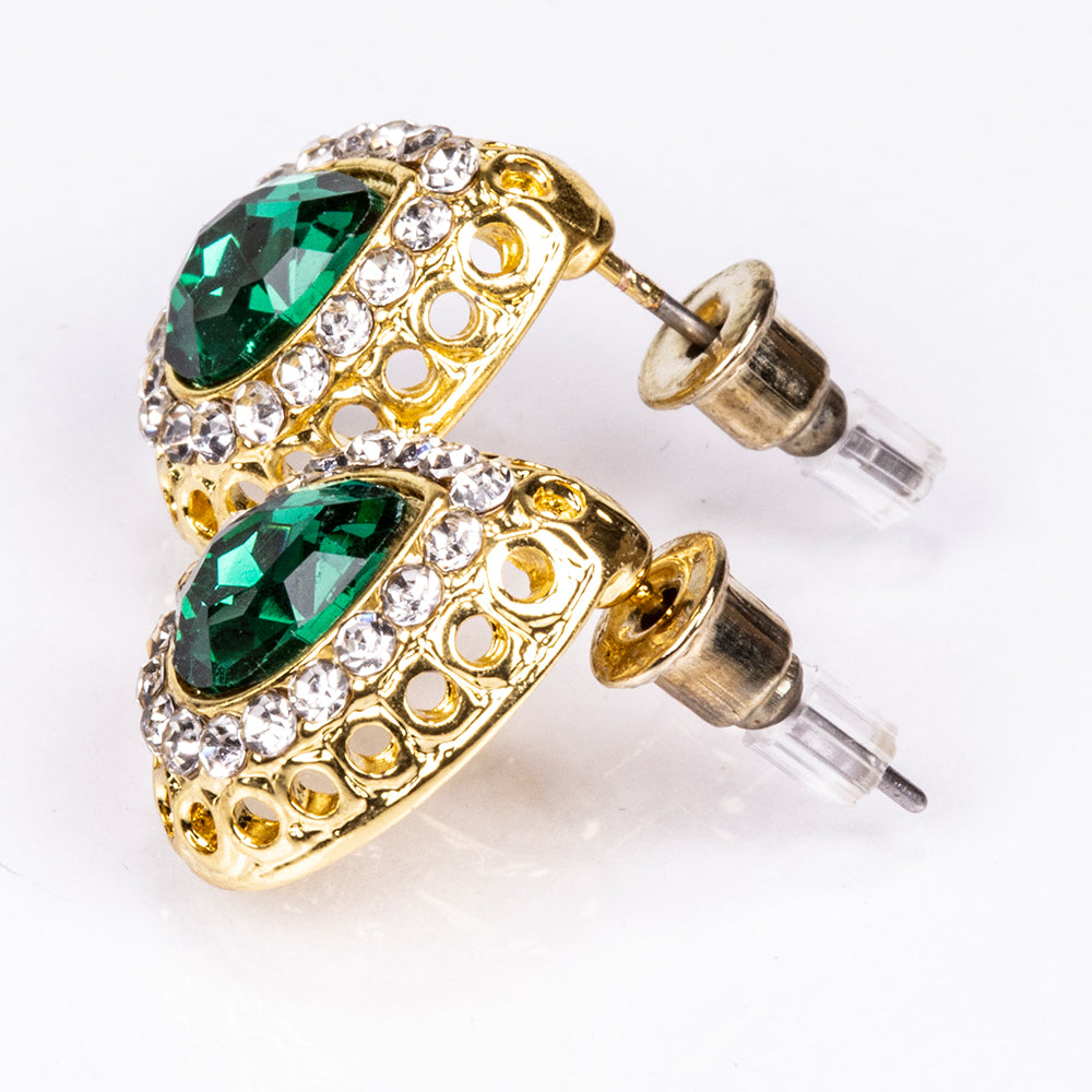 Zestaw pozłacane z zielonym kryształem emporia® i białym kryształem emporia® ( Naszyjnik+Kolczyki+Bransoletka+Pierścionek +Zawieszka )