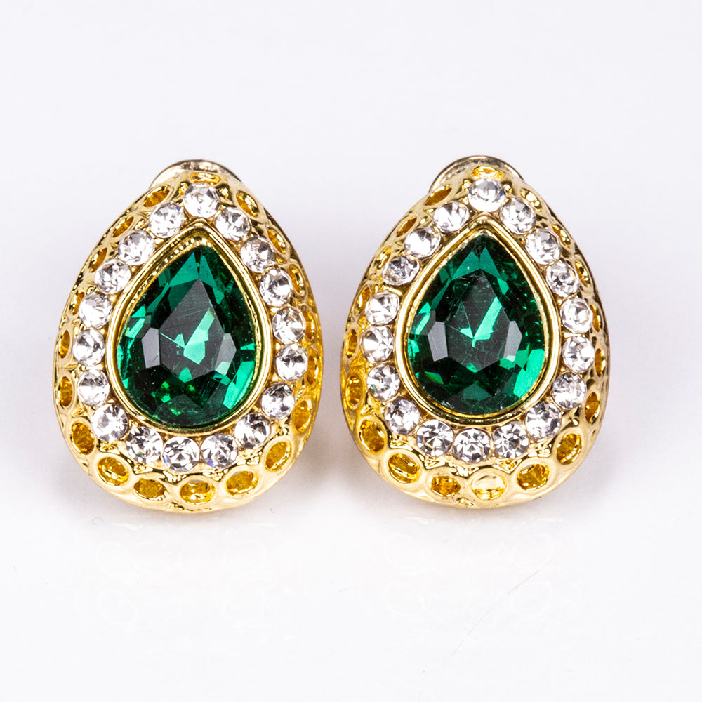 Zestaw pozłacane z zielonym kryształem emporia® i białym kryształem emporia® ( Naszyjnik+Kolczyki+Bransoletka+Pierścionek +Zawieszka ) 8 