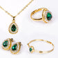 Zestaw pozłacane z zielonym kryształem emporia® i białym kryształem emporia® ( Naszyjnik+Kolczyki+Bransoletka+Pierścionek +Zawieszka )