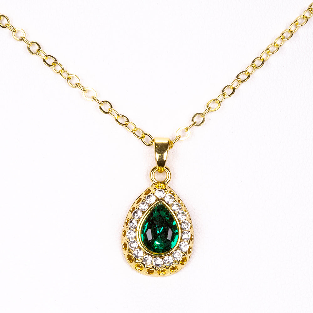 Zestaw pozłacane z zielonym kryształem emporia® i białym kryształem emporia® ( Naszyjnik+Kolczyki+Bransoletka+Pierścionek +Zawieszka )