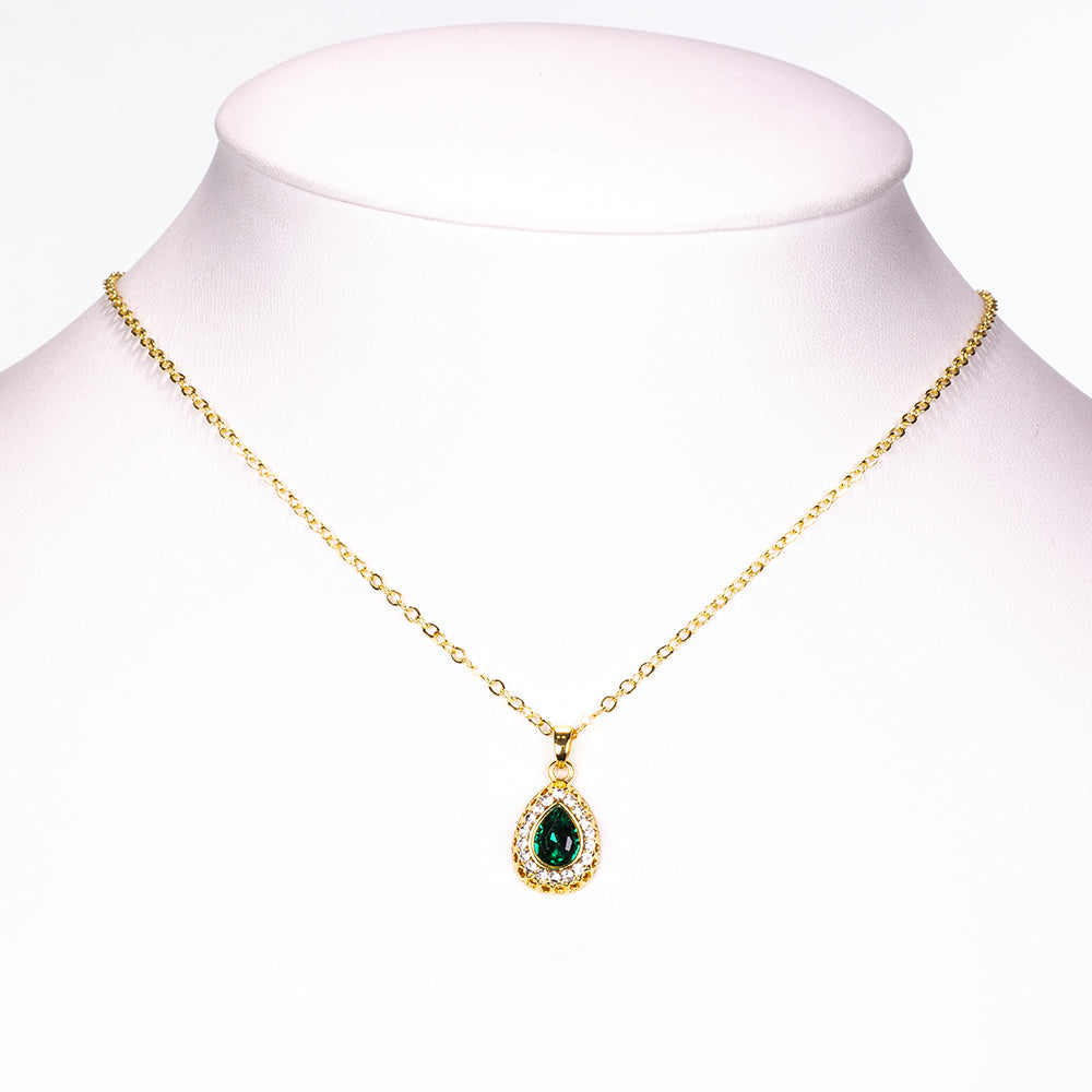 Zestaw pozłacane z zielonym kryształem emporia® i białym kryształem emporia® ( Naszyjnik+Kolczyki+Bransoletka+Pierścionek +Zawieszka )