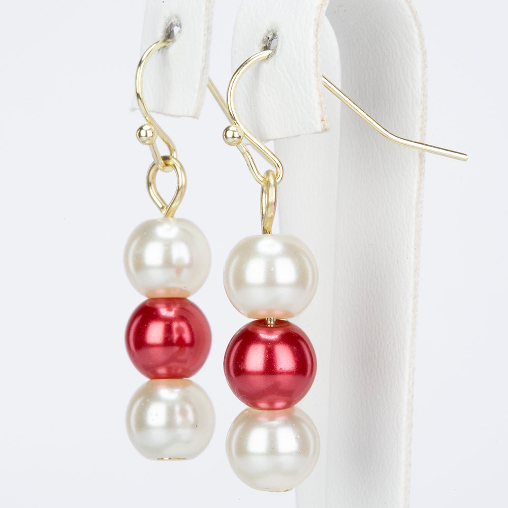 Zestaw pozłacane ze szklaną perłą i czerwonym kryształem emporia® ( Naszyjnik+Kolczyki+Bransoletka ) 2 