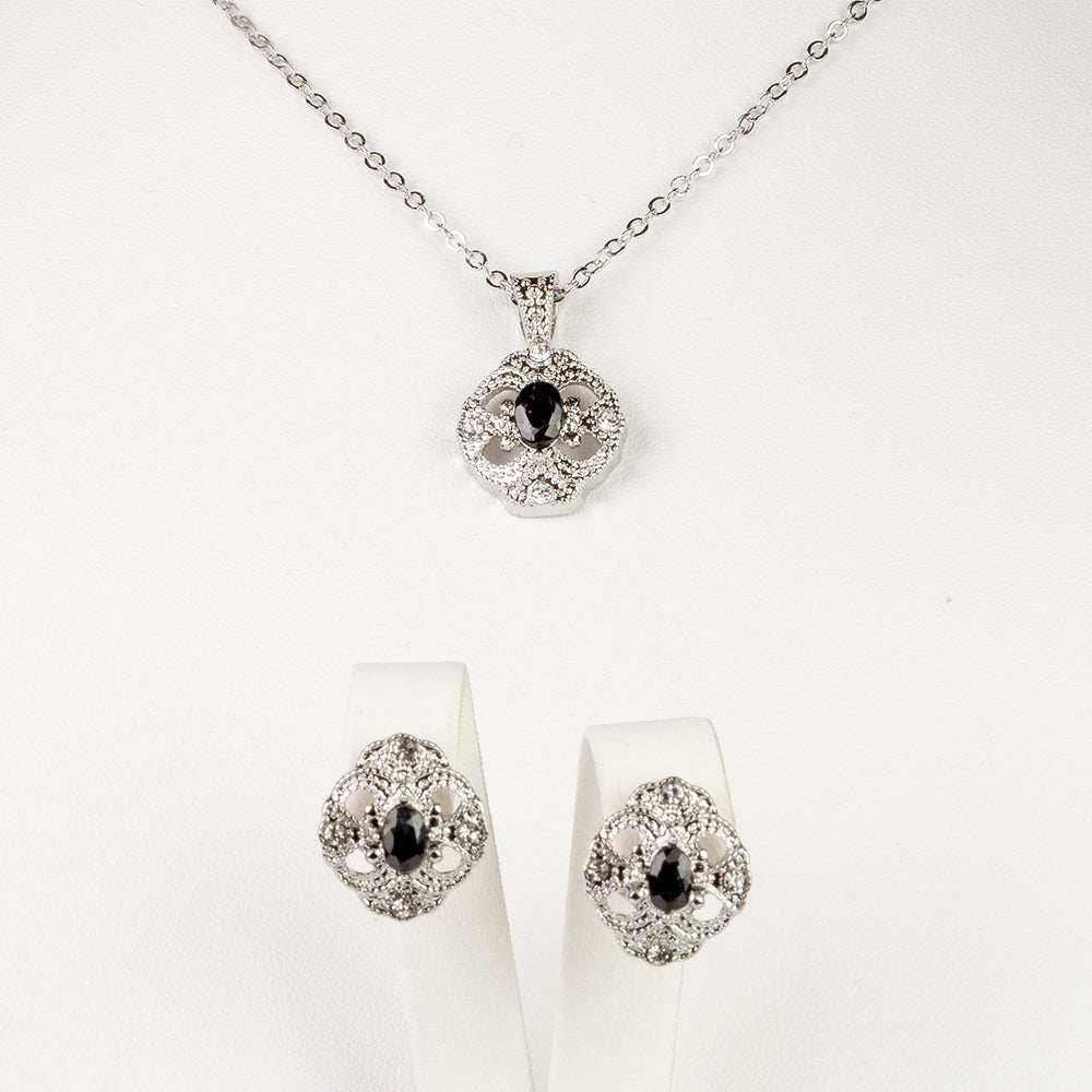 Zestaw pozłacane z szafirem i białym kryształem emporia® ( Naszyjnik+Kolczyki+Zawieszka )