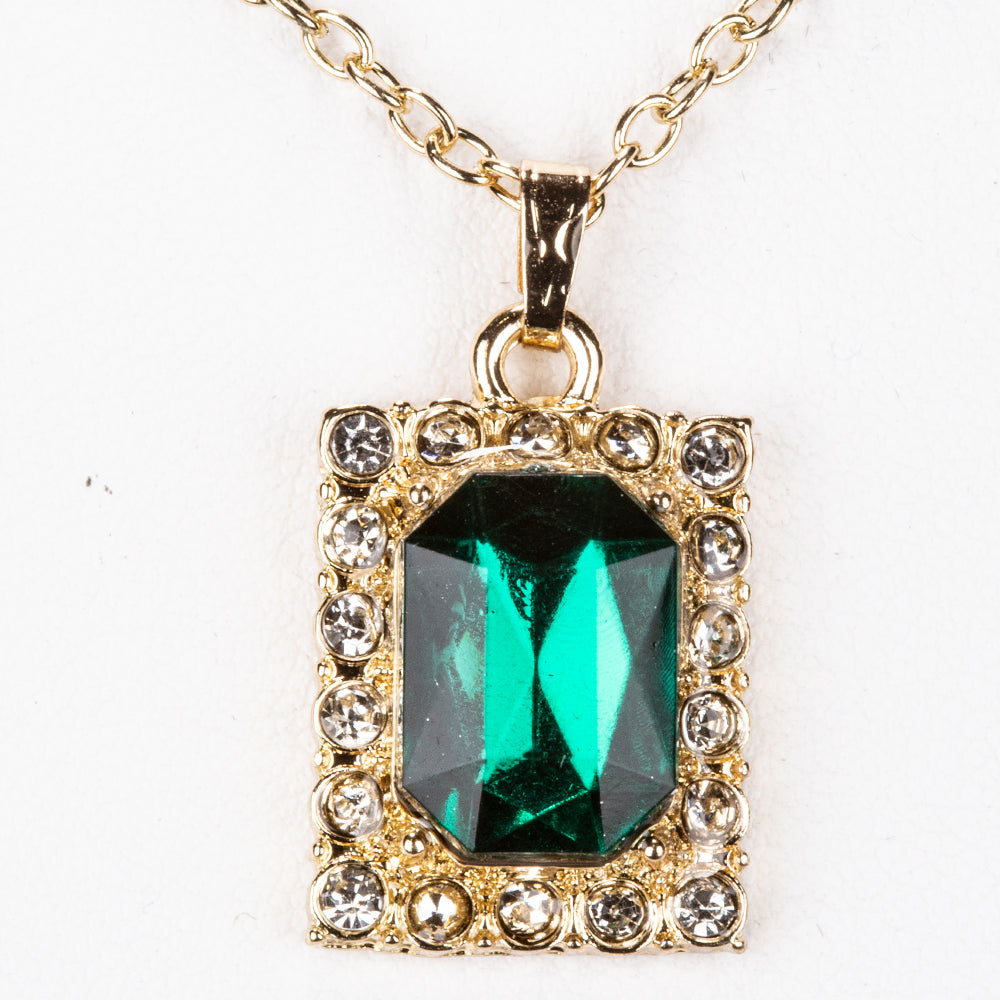 Zegarek pozłacany z zielonym kryształem emporia® i białym kryształem emporia® ( Naszyjnik+Kolczyki+Zawieszka )