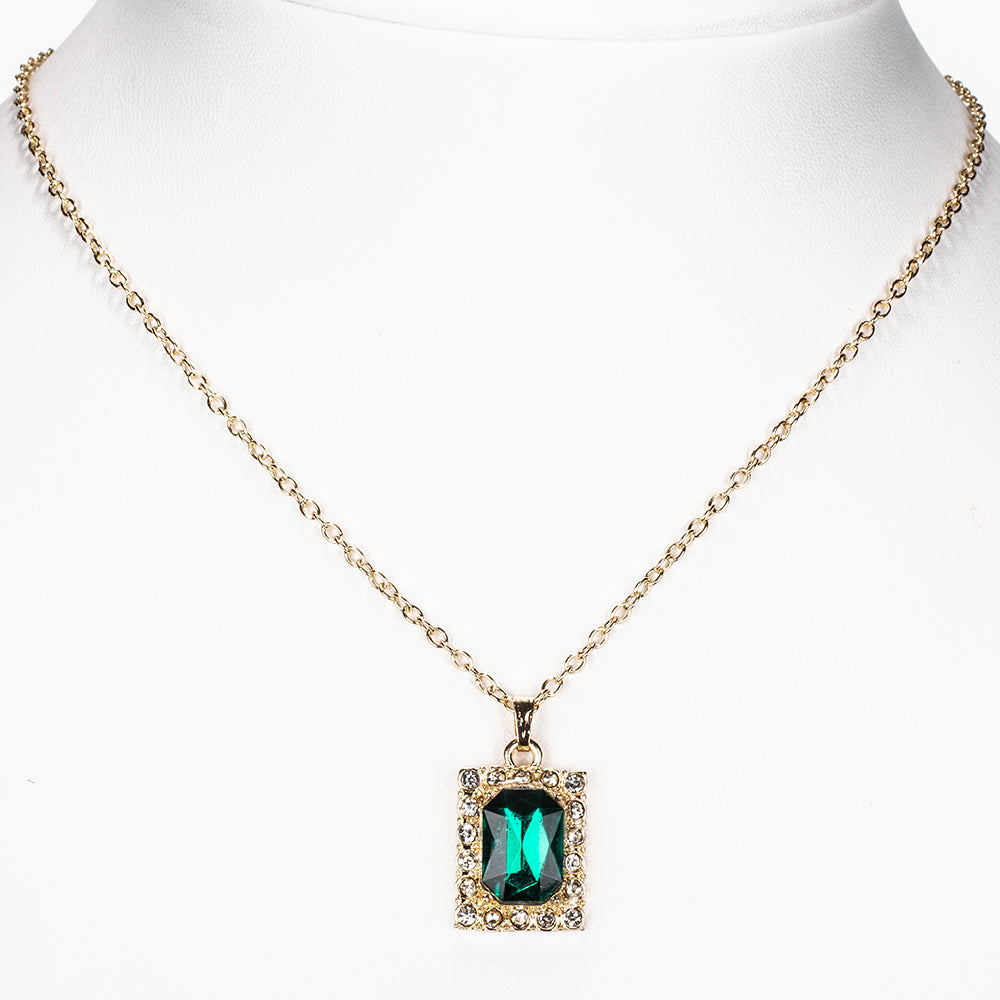 Zegarek pozłacany z zielonym kryształem emporia® i białym kryształem emporia® ( Naszyjnik+Kolczyki+Zawieszka )