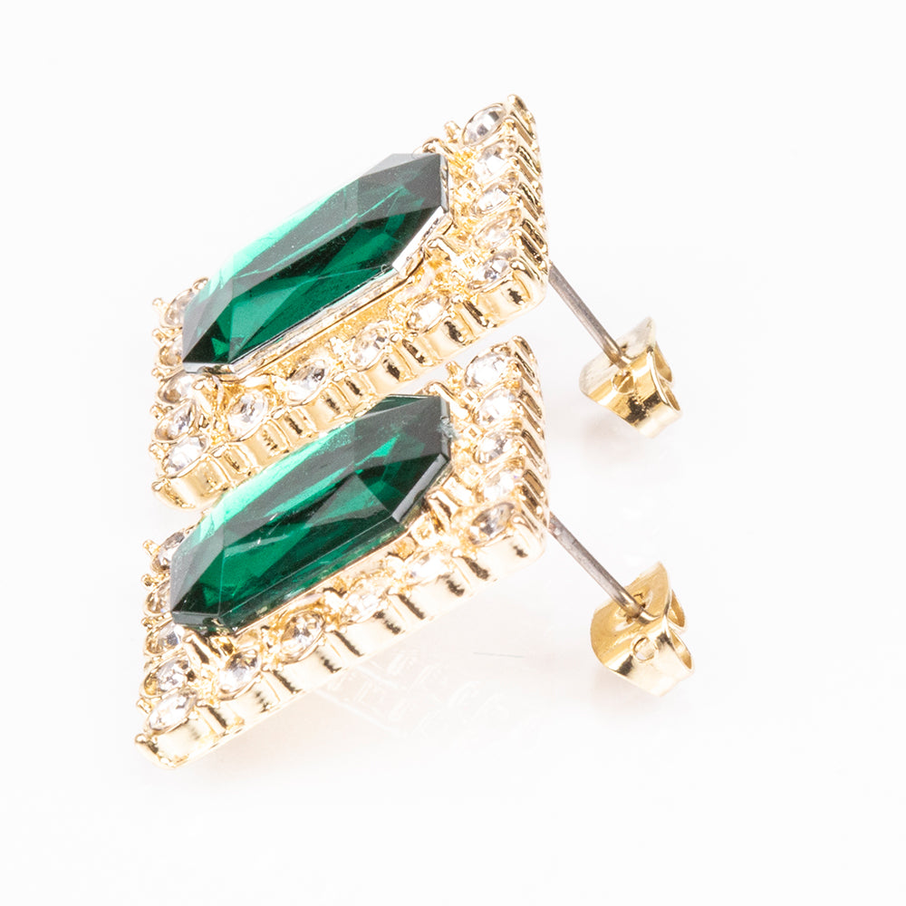 Zegarek pozłacany z zielonym kryształem emporia® i białym kryształem emporia® ( Naszyjnik+Kolczyki+Zawieszka ) 10 