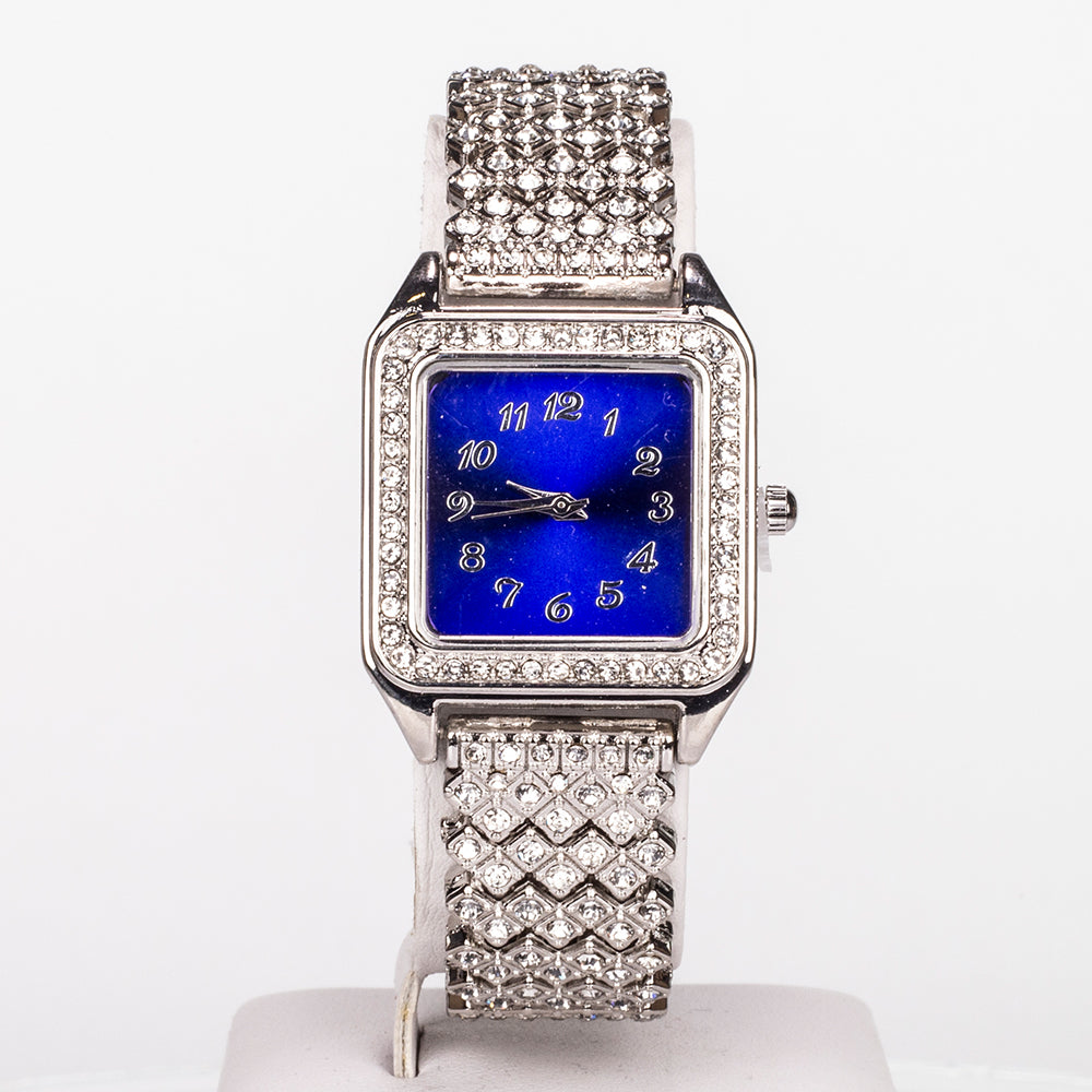 Zegarek pozłacany z niebieskim kryształem emporia® i białym kryształem emporia® ( Naszyjnik+Kolczyki+Zawieszka )