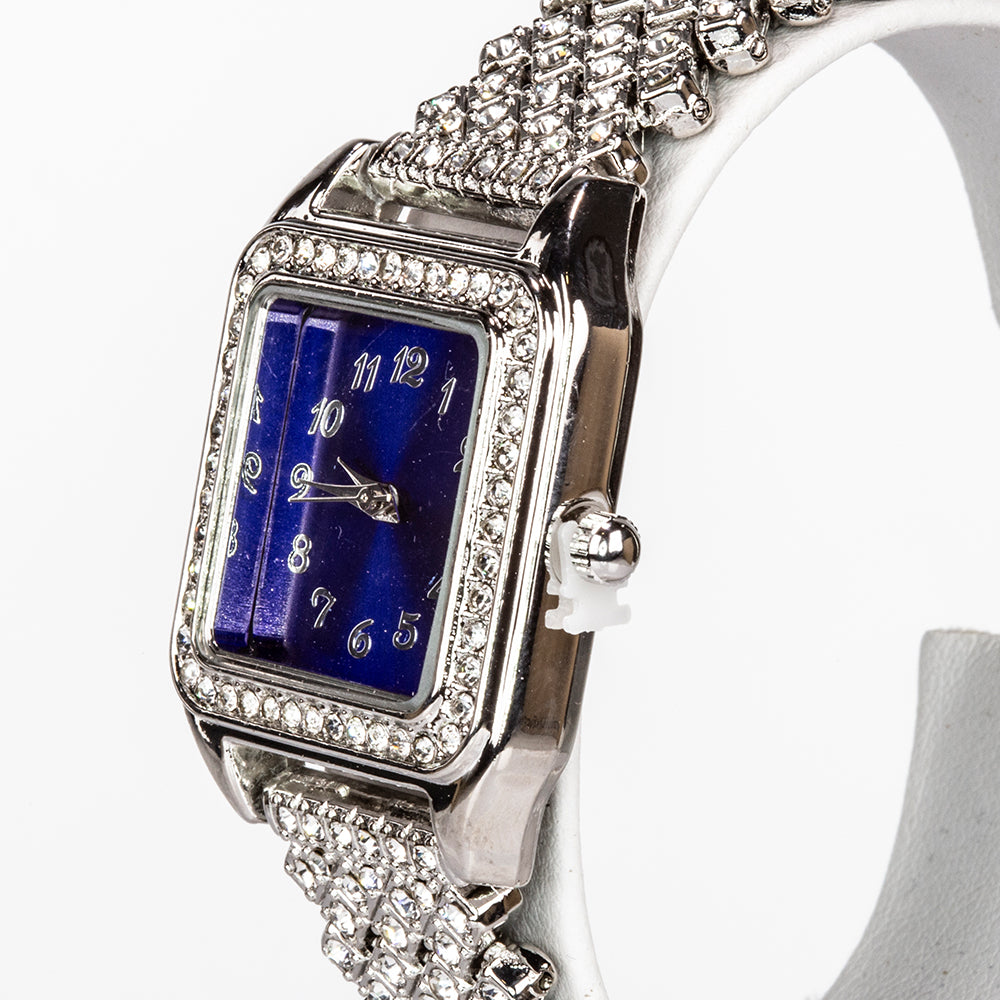 Zegarek pozłacany z niebieskim kryształem emporia® i białym kryształem emporia® ( Naszyjnik+Kolczyki+Zawieszka )