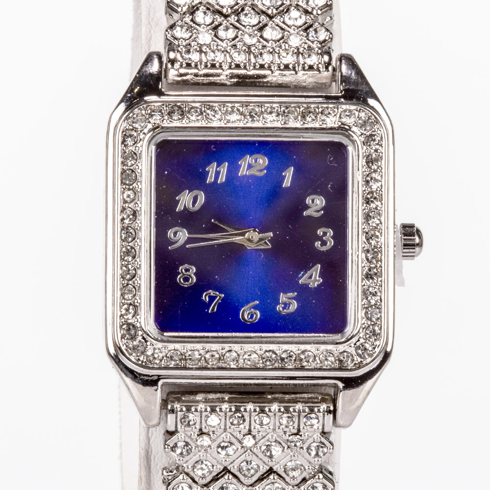 Zegarek pozłacany z niebieskim kryształem emporia® i białym kryształem emporia® ( Naszyjnik+Kolczyki+Zawieszka )