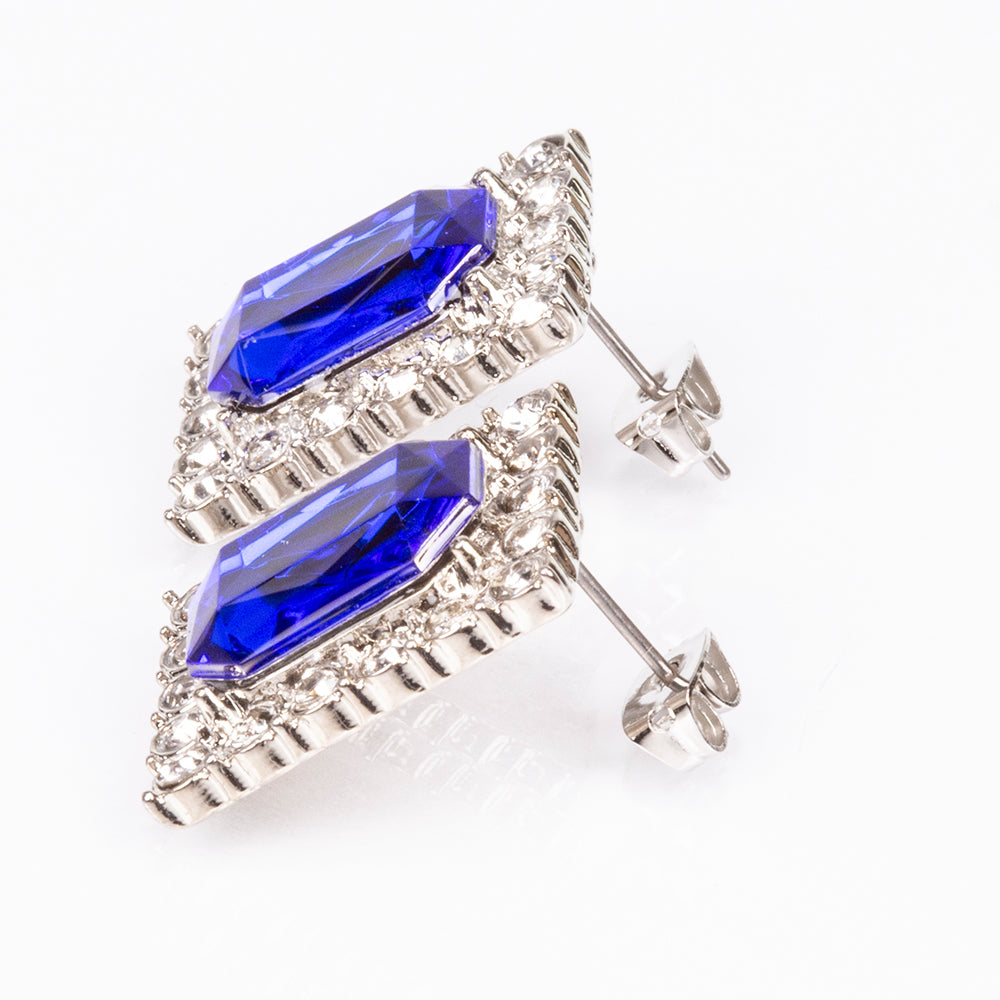 Zegarek pozłacany z niebieskim kryształem emporia® i białym kryształem emporia® ( Naszyjnik+Kolczyki+Zawieszka )