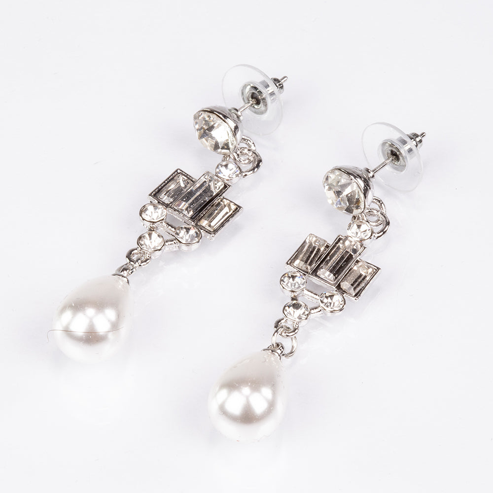 Zestaw pozłacane ze szklaną perłą i białym kryształem emporia® ( Naszyjnik+Kolczyki )