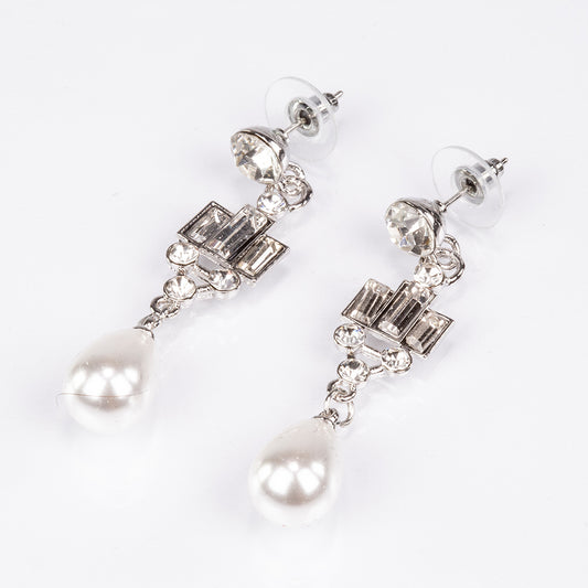 Zestaw pozłacane ze szklaną perłą i białym kryształem emporia® ( Naszyjnik+Kolczyki )