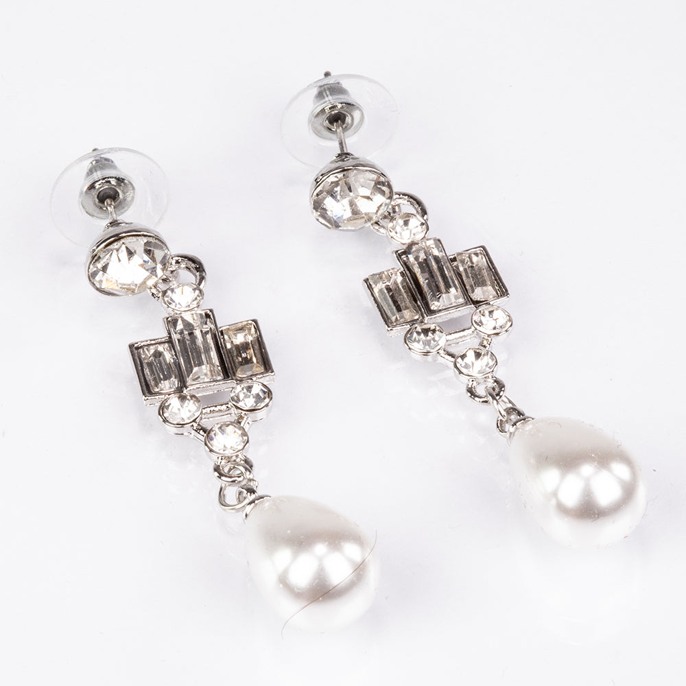 Zestaw pozłacane ze szklaną perłą i białym kryształem emporia® ( Naszyjnik+Kolczyki ) 3 