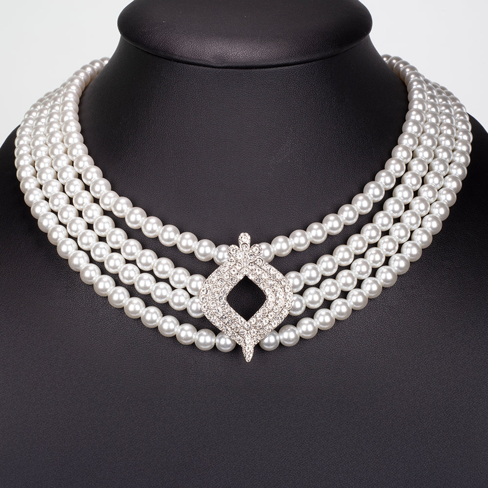 Zestaw pozłacane ze szklaną perłą i białym kryształem emporia® ( Naszyjnik+Kolczyki ) 4 