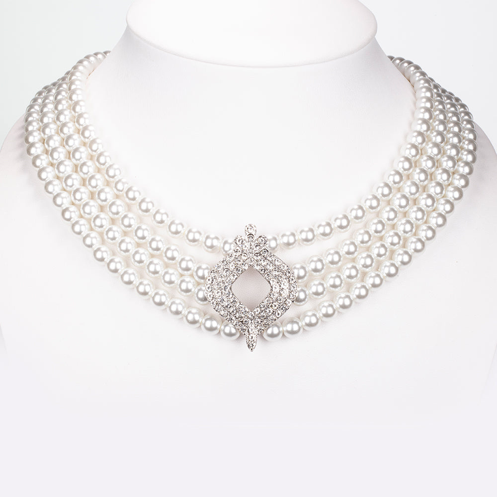 Zestaw pozłacane ze szklaną perłą i białym kryształem emporia® ( Naszyjnik+Kolczyki )