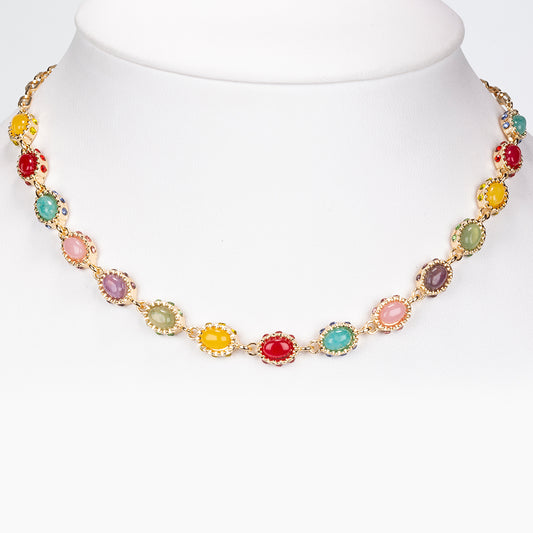 Naszyjnik pozłacany z czerwonym agatem i ametystem