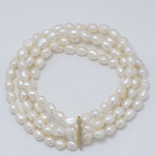 Bransoletka srebrna pozłacana z perłą słodkowodną i białym cyrkonem