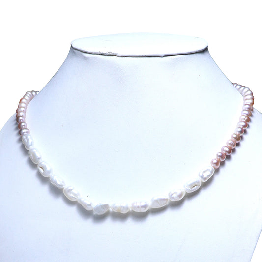 Naszyjnik srebrny pozłacany z walentynkową różową perłą słodkowodną