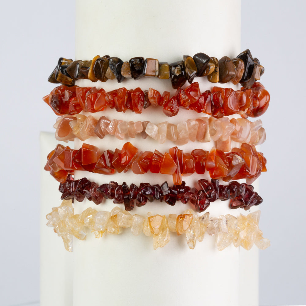 Zestaw bryłka z czerwonym granatem i tęczowym kamieniem księżycowym ( Bransoletka )