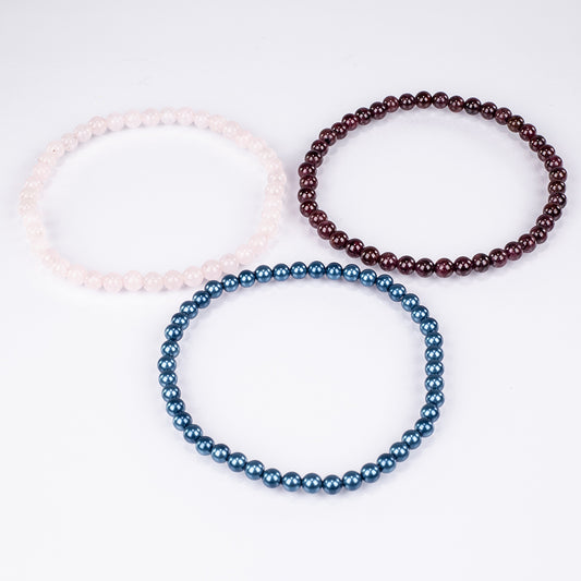 Zestaw bryłka z różanym kwarcem i czerwonym granatem ( Bransoletka )