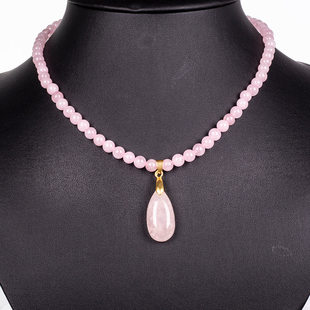 Naszyjnik pozłacany z różanym kwarcem 1 