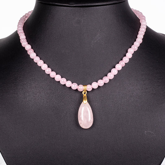 Naszyjnik pozłacany z różanym kwarcem