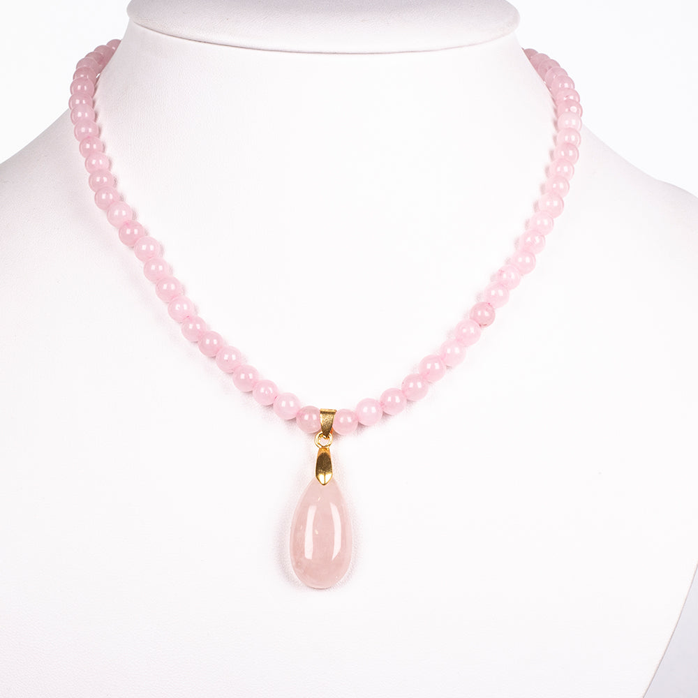 Naszyjnik pozłacany z różanym kwarcem