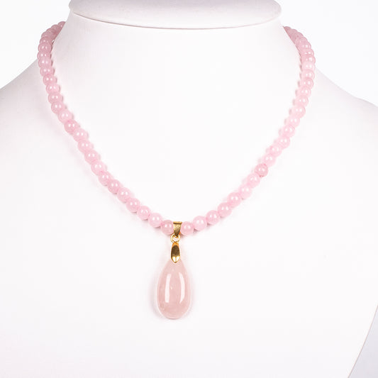 Naszyjnik pozłacany z różanym kwarcem
