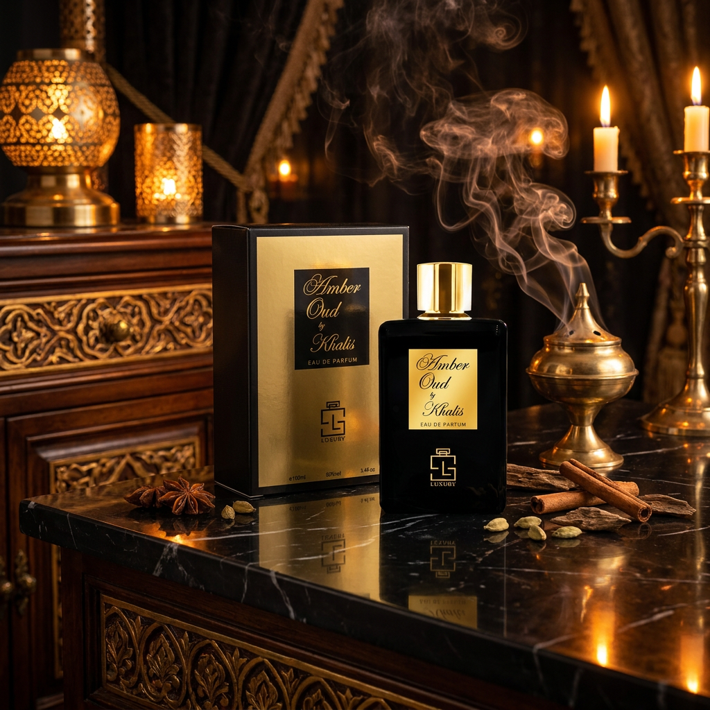100 ml Eau de Perfume Oriental AMBER OUD BY KHALIS (TOP: CITRUS, LABDANUM, CLOVE, CINNAMON; MIDDLE: SANDALWOOD, CEDARWOOD, VETIVER; BASE: VANILLA, BALSAM, MUSK)